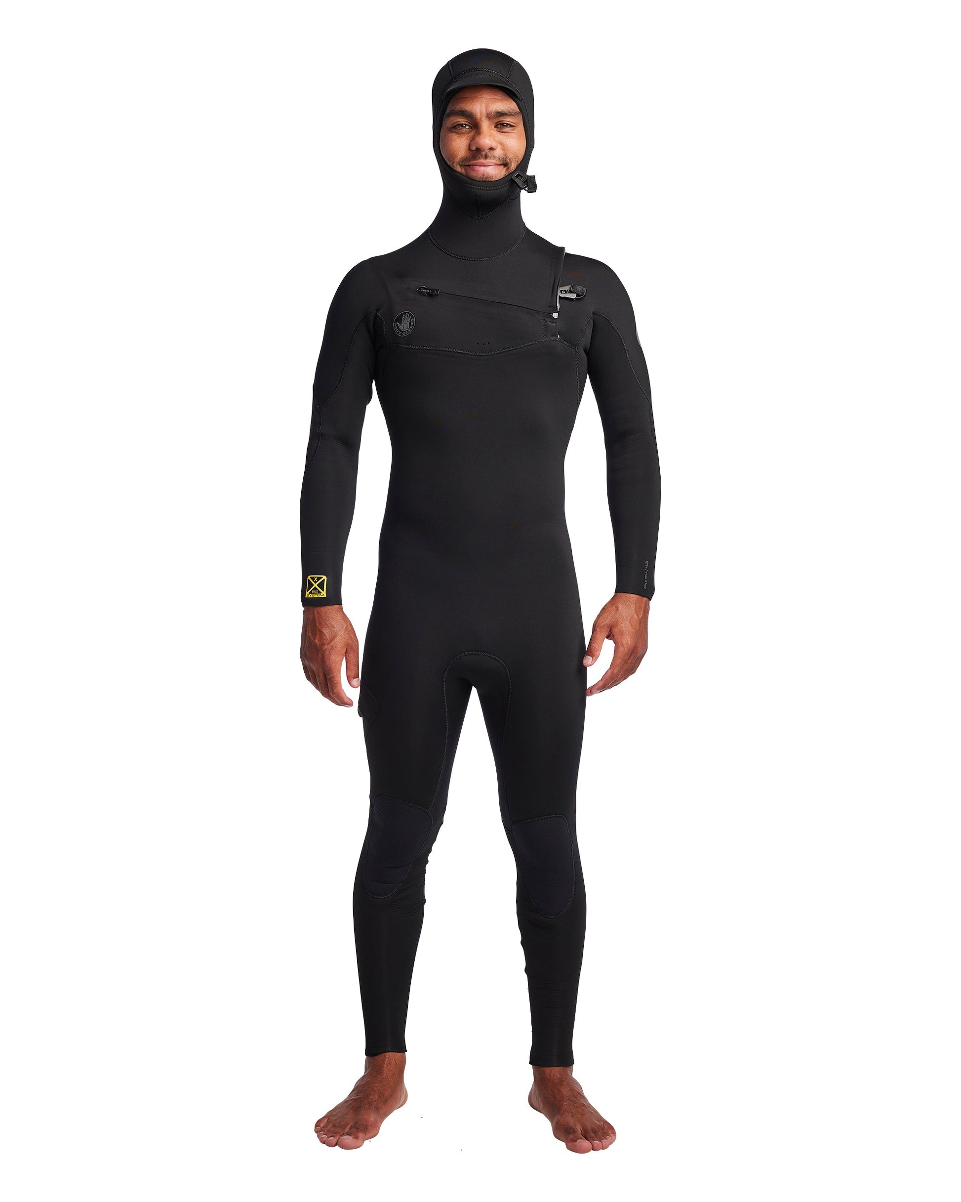 Men's Gold Cell Hooded Chest Zip 4/3mm Fullsuit - Black