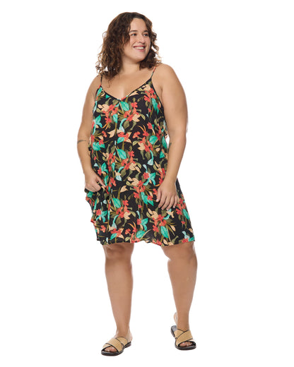 Nicole Dress Plus Size - Black/Hamoa Prt