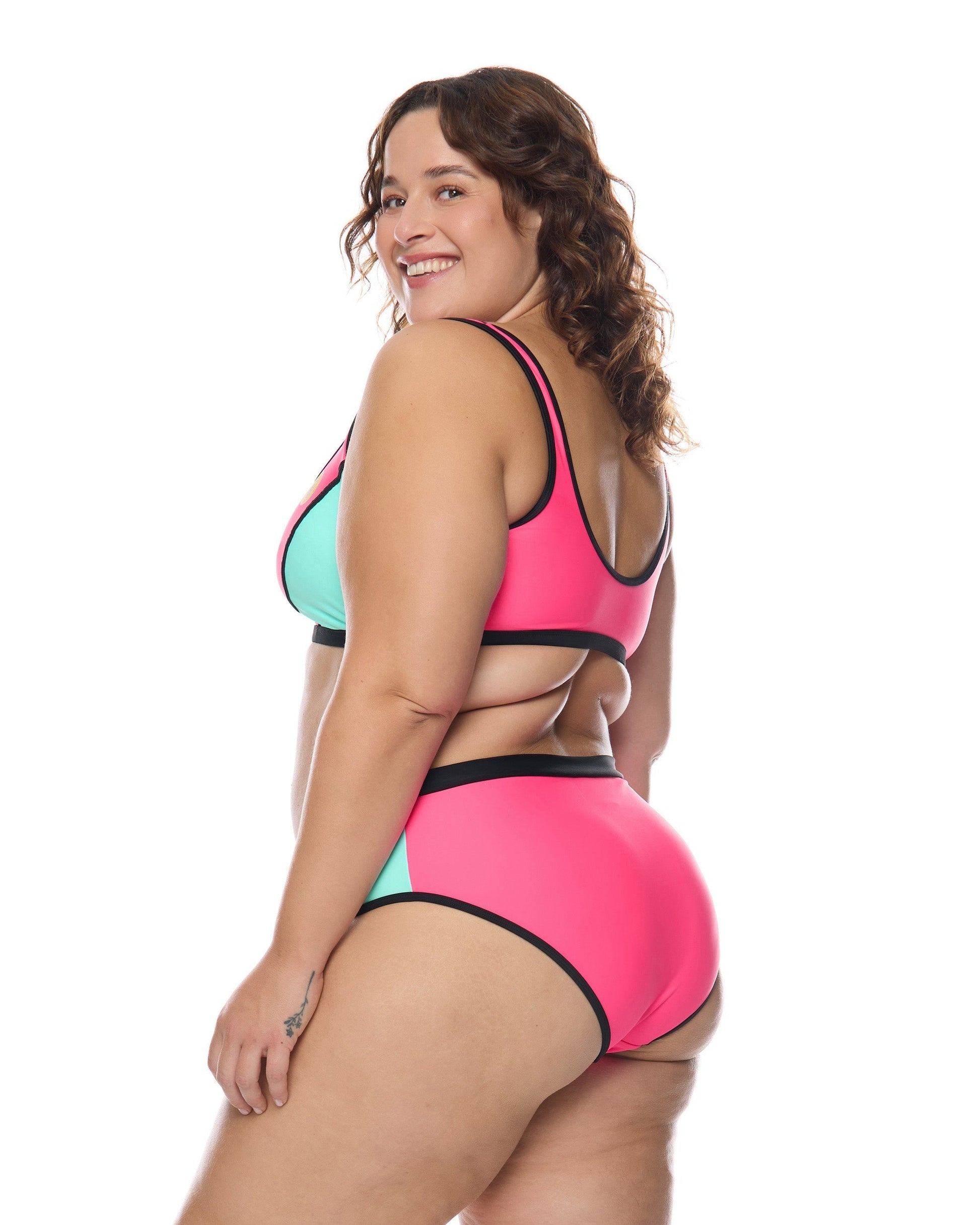 Groove High Tide Plus Size Swim Bottom - Groove / Bubble Gum