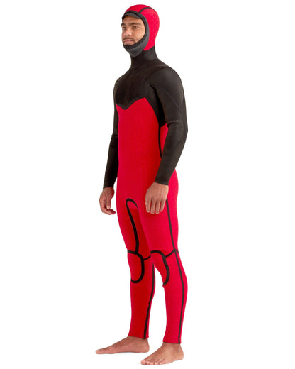 Red Cell 5/4/3mm Men's Chest-Zip Hooded Fullsuit - Black