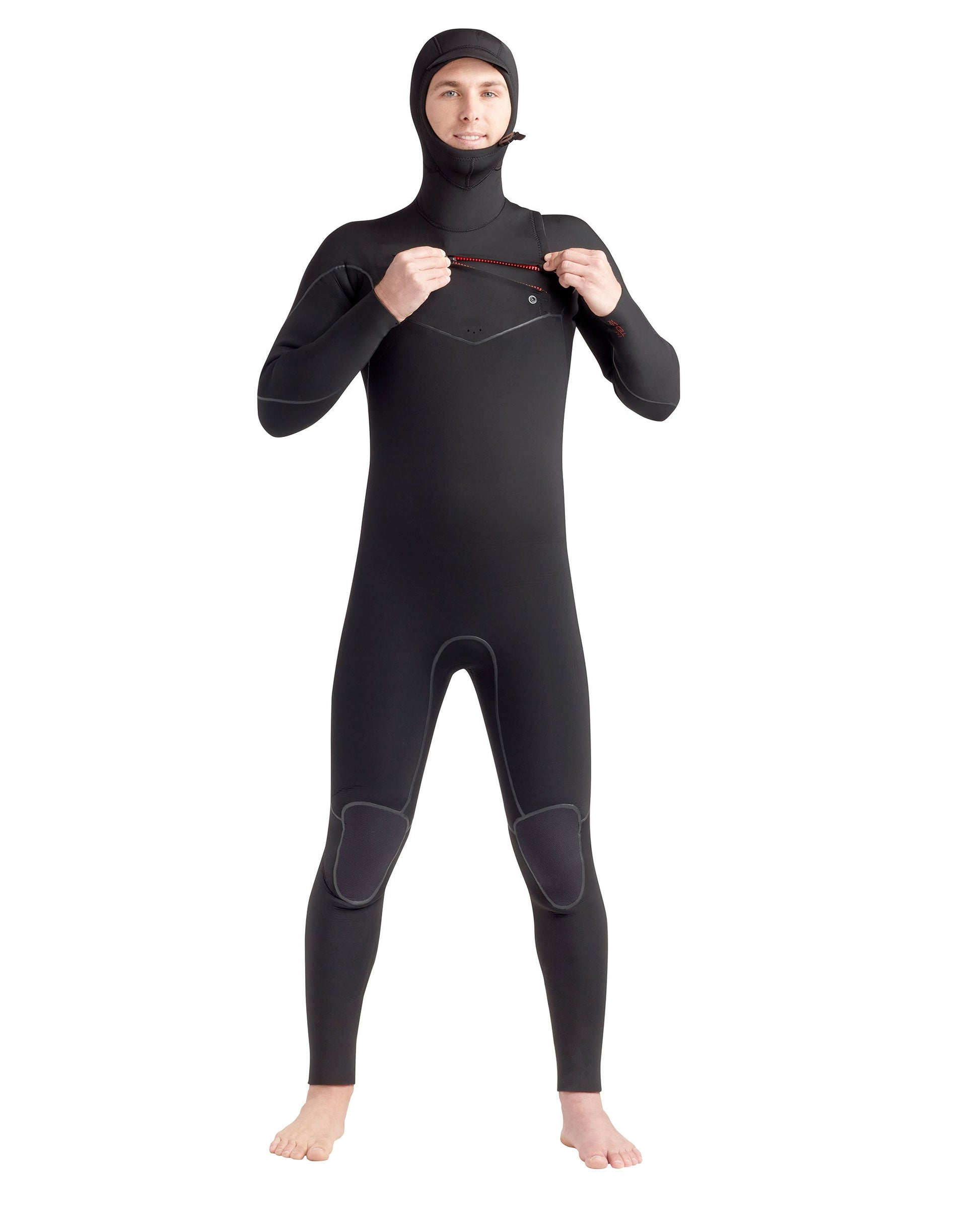 Red Cell 5/4/3mm Men's Chest-Zip Hooded Fullsuit - Black