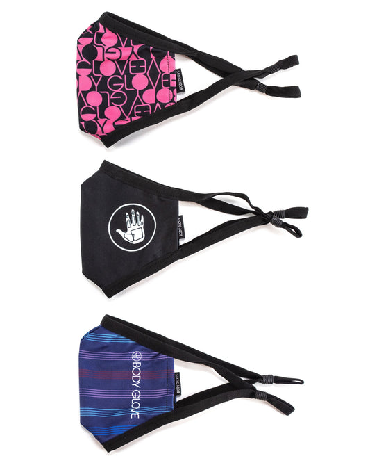 Women's 3-Piece Face Mask Set - Solid, Stripe, Logo Print